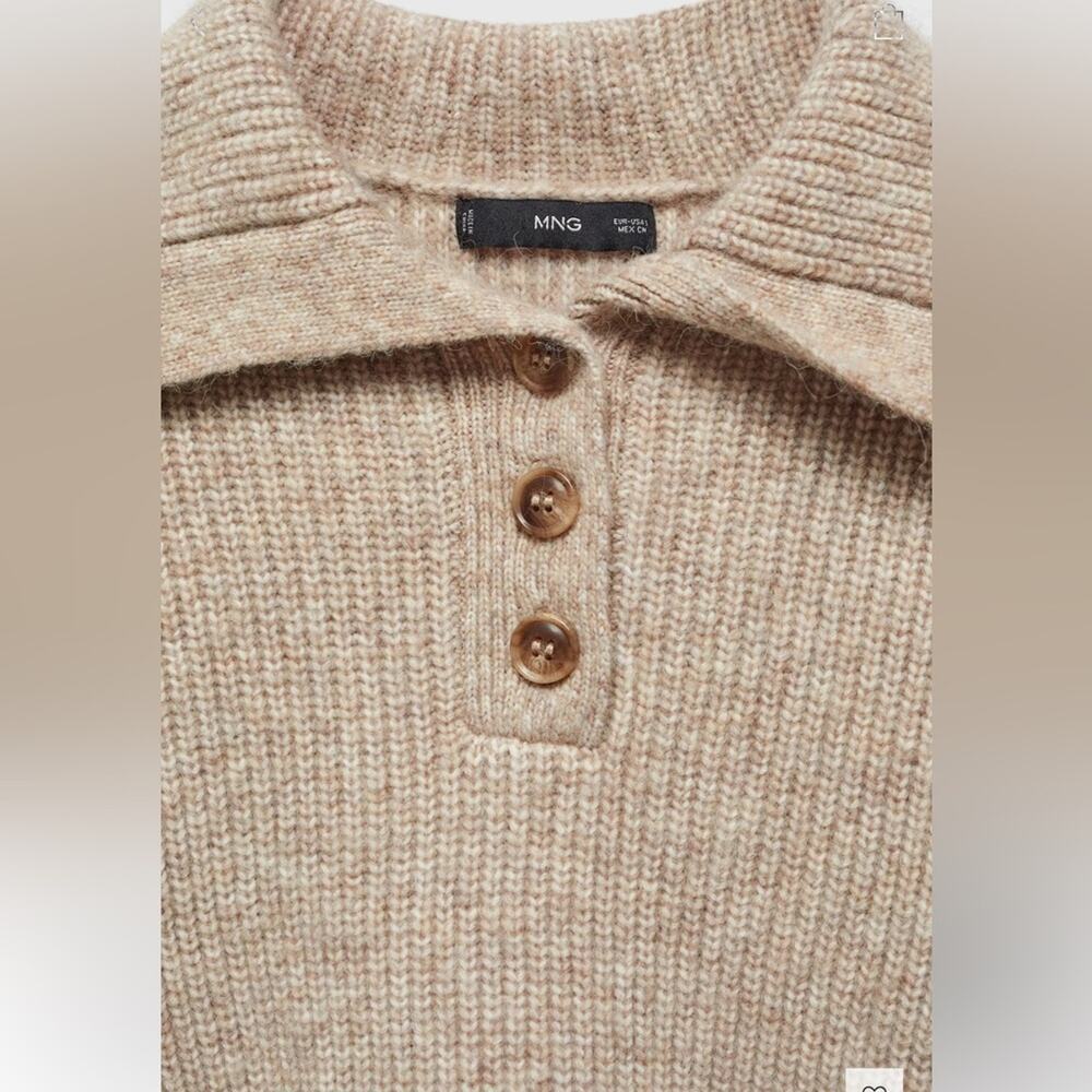 Mango CAMP-COLLAR KNIT SWEATER Sand XS - Picture 7 of 12